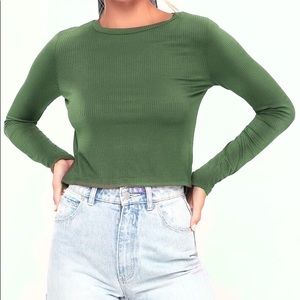 Forever 21 Green Long Sleeve Open Back Top